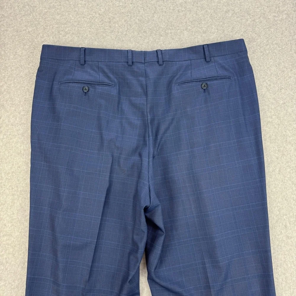 J Hilburn Dress Pants Mens 42x31 Blue Plaid‎ Vitale Barberis Wool Pleated Cuffed